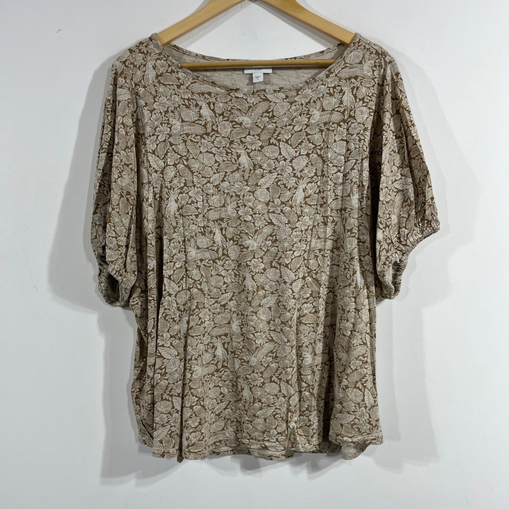 J. Jill Novelty Bird Floral Print Boho Cotton Modal Top Womens XL Cottagecore